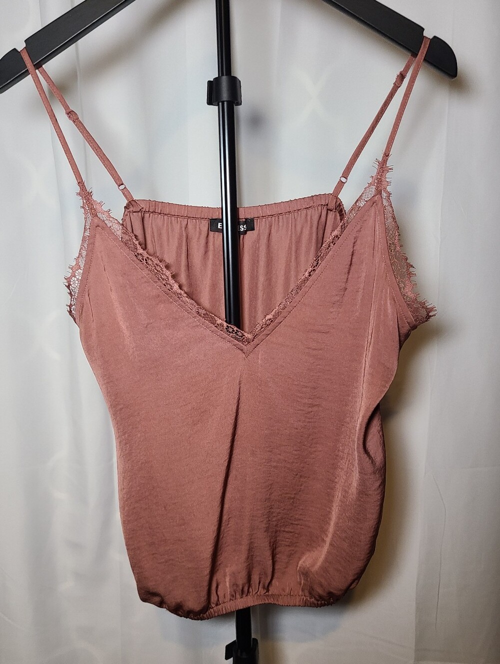 Express Rose-Mauve Lace-Trim Satin Camisole